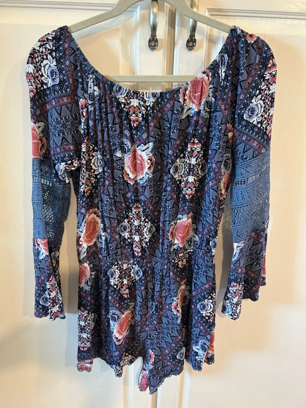 Wallflower Navy and Pink Floral Peasant Shorts